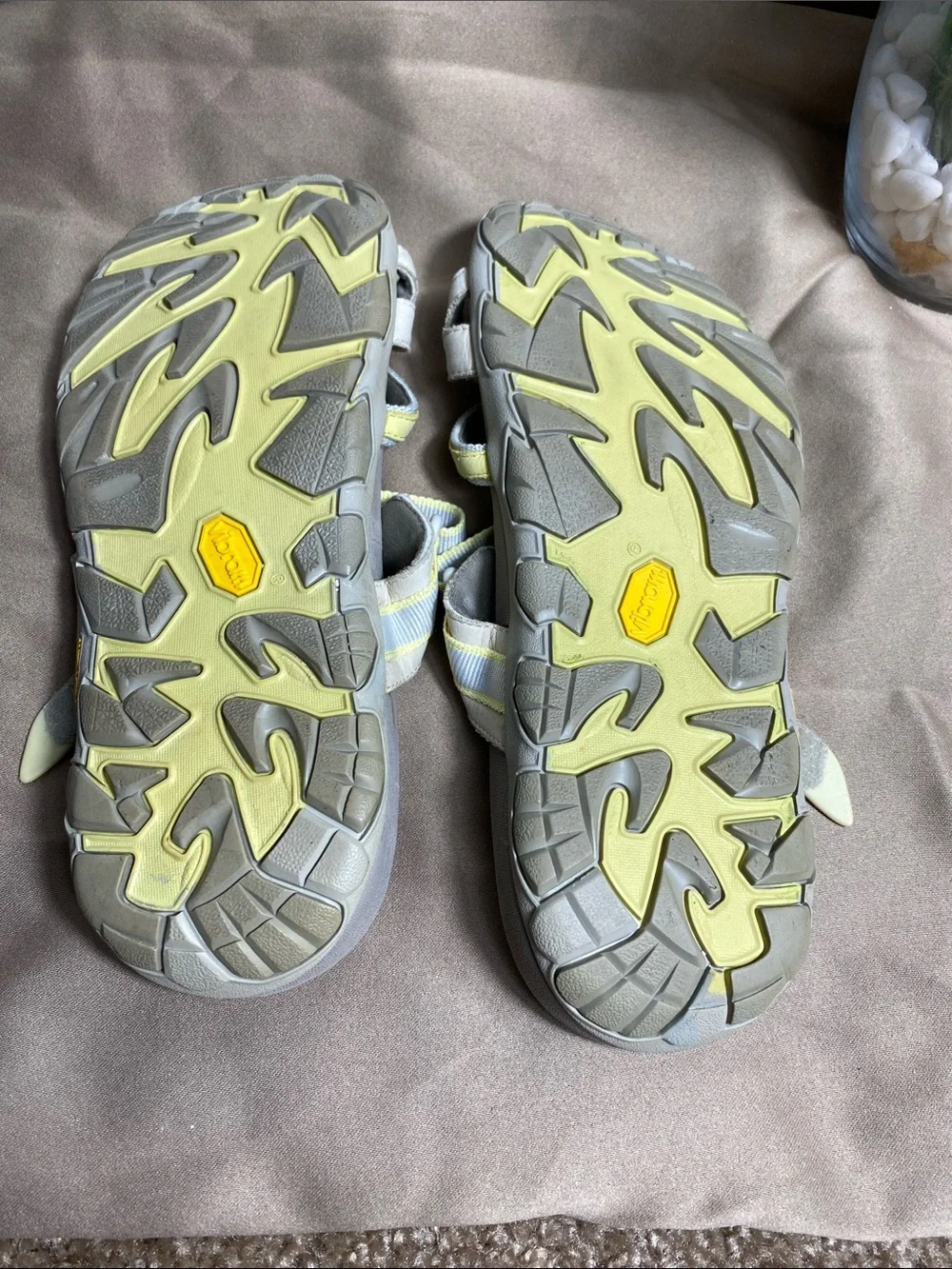 Vibram Women's Gray Sandals with Yellow Strap Accents Size 9.5